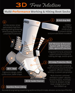 Black & White Boot Socks for Men & Women w/Anti Odor Moisture Wicking Germanium & Coolmax All Seasons 2 Pairs