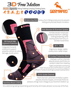 Women's Hiking Socks Boot Socks w/Anti-Odor-Blister Moisture Wicking Germanium & Coolmax All Season 1/2 Pairs