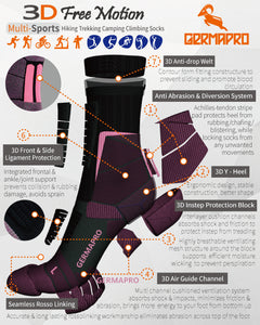 Women's Hiking Socks Boot Socks w/Anti-Odor-Blister Moisture Wicking Germanium & Coolmax All Season 1/2 Pairs